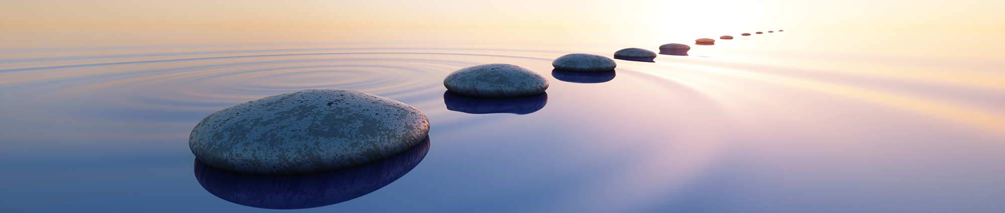 Row of stones in calm water in the wide ocean concept of meditation - 3D illustration